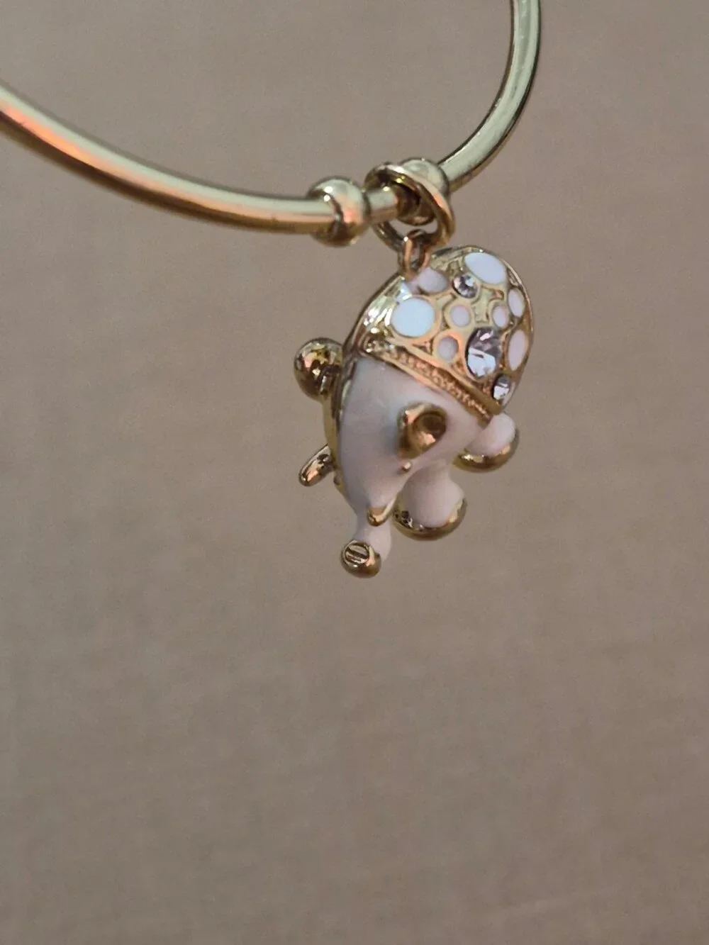White Enamel 18K Gold Plated Swarovski Crystal Elephant Cuff Bangle Bracelet 6.5